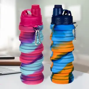 Kuber Industries Silicone Water Bottle - Expandable, Folding for School, Gym, Sports - 500 ML, Pack of 2, Multicolor