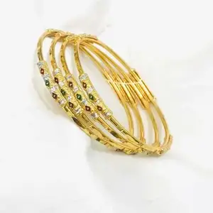 Gold Brass Twinkling Colorful Bracelet/Bangles for Women | Non-Adjustable | Cubic Zirconia/American Diamond | Size 2.6 | 2 Pcs | cxyke_B&B_2.6