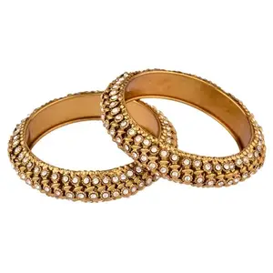 Amazon Brand - Anarva Oxidized Crystal Antique Bracelet Bangles for Women (2 Pcs), Size-2.2