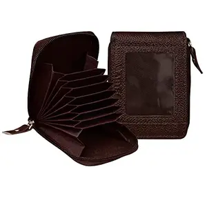 ABYS Genuine Leather RFID Protected Unisex Coffee Brown Card Holder with Zip Closure