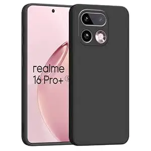 amazon basics Back Cover for Realme 16 Pro Plus 5G | Ultra Slim Soft Rubberised Case | Matte Silicone Flexible Mobile Case | Camera Protection - Black