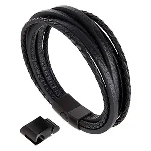 Moneekar Jewels High Quality Leather Bracelet With Extra Magnetic-Clasp Cowhide Braided Multi-layer Wrap Adjustble Mens Bracelet(AMAZON EXCLUSIVE)