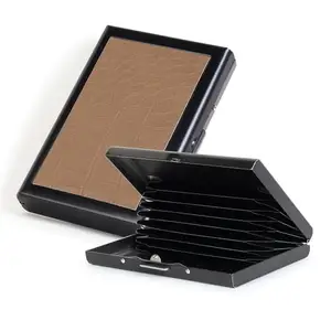 Stealodeal Stainless Steel RFID Protector with PU Leather Texture Design Black 8 Slot Credit/Debit/ATM Card Holder for Men and Women