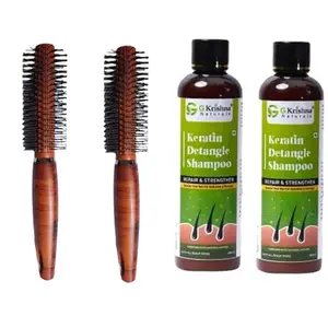G Krishna Naturals Combo Pack of Wooden Round Hair Brush & 3 in 1 Hair Oi for Women & Men | Durable Long Lasting Wood Kangi and Hair Oil for Natural Hair Growth (Pack of 2 Each)(GKNKPC2-11)