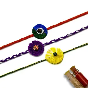 Innovera Design Plantable Rakhi Natural Eco-Friendly Cotton Embroidery Designer Sustainable Rakhi with free seed - Combo of 3 Rakhi with Roli and Chawal Pack Set for Brother; Kids
