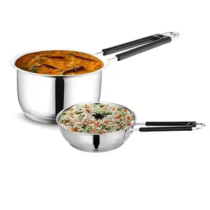 KTC Plus Stainless Steel Induction Base Sandwich Bottom Frypan 1.5 Litre with Saucepan 500 ML Set of 2 price in India.