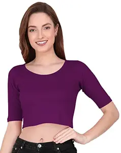 THE BLAZZE 1055 Women's Full Sleeve Crop Tops Sexy Strappy Tees (Large, Violet)