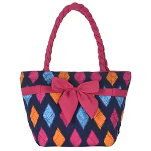 Kuber Industries Navajo Print Multiuses Hand Bag, Bow Bag for Travel, Party,Wedding with Handle (Blue)