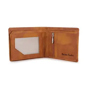 Dezire Crafts Premium Bifold Leather Wallet for Men | 2 ID Windows | 1 Zipper Pocket | 4 Card Slots | Stylish & Functional Gift (Brown)