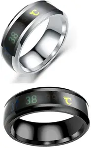 Men Valentine Smart Temperature Combo Ring Silver & Black (IR961) B_bo Ring Silver & Black(Size 18) M2_IR961