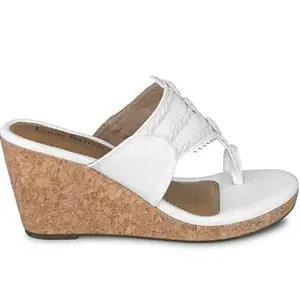 LOUIS STITCH Women's Fashion White Wedge Heel Sandals | Toe Ring Style Wedges for Ladies | LSOF-LDWH-TRETWH| (UK 8)