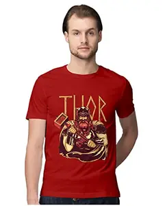 ALLEN BLACK Men's Regular Fit T-Shirt Thor - Greek Mythology God 100% Cotton T-Shirt Red_THRTHRGDG-Red S Men Round_
