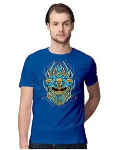 ALLEN BLACK Men's Regular Fit T-Shirt Obsidian Mecha Helm 100% Cotton T-Shirt Royal Blue_OBSIMECHA-Royal Blue 2XL Men Round_