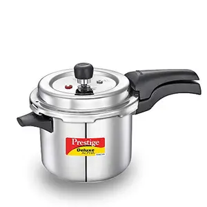 Prestige Svachh Deluxe Alpha Induction Base Outer Lid Stainless Steel Pressure Cooker | Deep Lid controls spillage | 3.5 Litres | Silver | Pressure Indicator | Straight Wall | Gasket-Release System price in India.