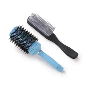 UMAI Hair Brush with Strong & Flexible Bristles|Pain-Free Detangling|Hairbrush Set for All Hair Type|Hair Styling Brush for Women & Men (Thermal Ceramic-53mm & 9-Row Flat Hair Brush)