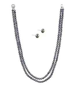 Marvelous Grey Freshwater 2String Pearl Necklace Set for Women & Girls by KNK Jewellery