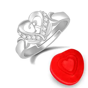 MEENAZ Rings for girls women girlfriend Men Boys ladies gf bf couple Love Name Alphabet Letter R Initial american diamond Adjustable Valentine gifts Stylish ad Stone Silver Ring Red heart Box gift 161