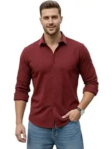 WIZOON Shirt for Men | Men’s Black Textured | Regular Fit | Textured Cotton Blend Casual Shirt | Full Sleeves | Spread Collar | Western Stylish Shirts