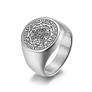 Yellow Chimes Rings for Men Stainless Steel Silver Ring The Seals of The Seven Archangels Protection Band Designed Ring for Men and Boys.