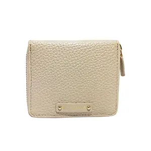 MANDAVA Women's Small Bifold PU Leather Wallet | Ladies Slim Compact Card Holder Organizer Zipper Coin Purse (Cream)