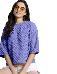 Latest Stylish Light Weight top for Women, Crafted from Stretchable Lycra Fabric. Features self-Design, Regular Sleeves, and a Chic Casual fit 10038 Lavender-S