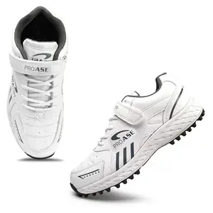 PRO ASE White & Grey Cricket Shoes Health Athletic Spike Sports Lace-Up Shoes for Men Sports Shoes for Him for Competition and Training High-top Classic Durable Lightweight Footwear (Size- UK 06)