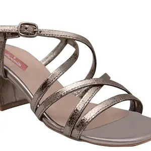 SHOEMILL Ladies Strappy Block Heel Sandals, Metallic Gold, Buckle Closure (GUN METAL, UK Footwear Size System, Adult, Women, Numeric, Medium, 8)