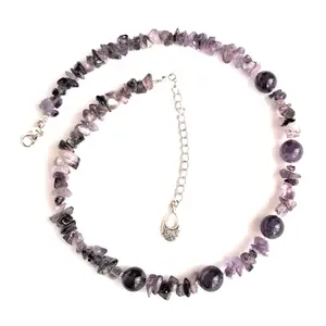Handmade Natural Amethyst Bead Necklace for Women