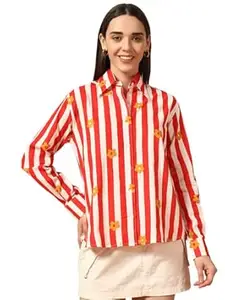 Ravaiyaa - Attitude is everything Ravaiyaa Women Printed Regular Fit Full Long Sleeves Spread Collar Neck Cotton Shirt