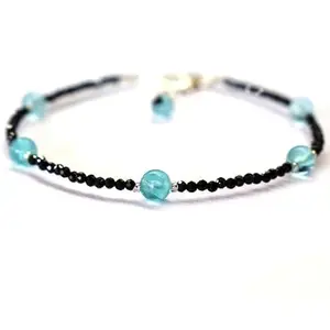 LKBEADS Apatite & Black Spinel bracelet with Silver clasp - 2-6mm Round beads- Faceted & Smooth Cut -7 Inch Adjustable Bracelet– Healing, Fashion, Gift, Spiritual, Yoga|LK_STACK_06864