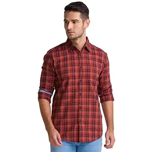 Parx Men's Full Sleeve Slim Fit Dark Red Casual Shirt