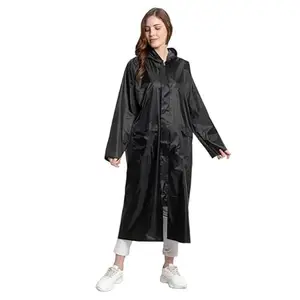 Cool Dealzz Black Rain Coat for Women Waterproof Long Overcoat With Adjustable Hood Double Layer Bike Rain Jacket With Storage Bag For Women - Medium Size