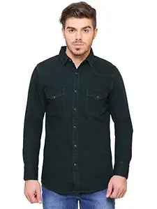 Kuons Avenue Men's Denim Casual Shirt (in, Alpha, 2XL, Regular, Bottle Green)