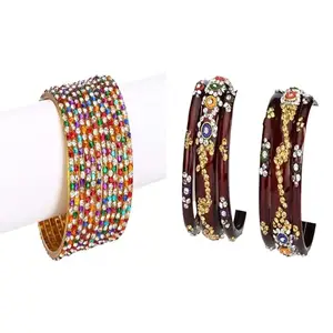 Somil Beautiful Combo Bangles, Ethnic Bangle Set For Daily Use & Special Occasions, Pack Of 18, Multicolor, Maroon -J182