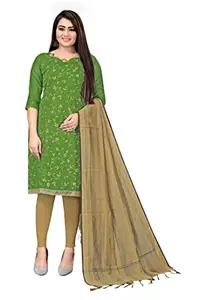 KAKSHYA Women's Embroidered Chanderi Cotton Printed Casual Wear Un-stitched LightWeight Salwar Suit Dress Material (V-F-630222_LightGreen)