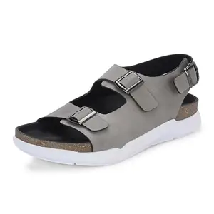 HITZ Men's Grey Leather Casual Buckle Sandals - UK 7