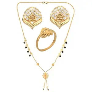 AanyaCentric Gold-plated Jewelry Pack: Elegant Short Mangalsutra, Ring, and AD American Diamond Earrings Pack - Stylish Accessories for Women and Girls