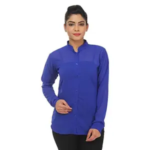 Teemoods Women's Georgette Solid Blue Shirt-TM-1681BLUE-S