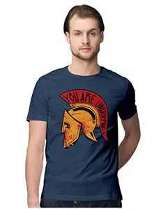 ALLEN BLACK Men's Regular Fit T-Shirt You are Unstoppable - Spartan 100% Cotton T-Shirt Navy Blue_SPARHELMET-Navy Blue XL Men Round_