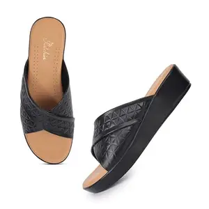 Padchin Women Smart Casual Open Toe Black Wedges Heel Sandal