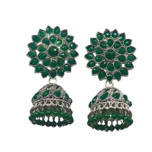 Twinkle Station-Brass Green Jhumka earrings for Women&girls (Green)