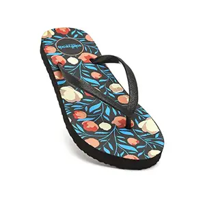 SOLETHREADS SHIMMER | Comfortable | Digital Print | Fun | Bright | Colourful | Beach | Sketch | Flip Flops for Women | 8UK | BLACK
