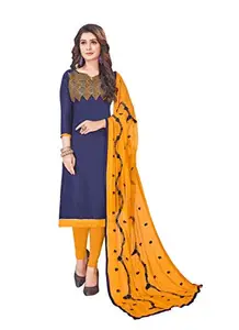 Generic Women's Slub Cotton Unstitched Salwar-Suit Material With Dupatta (Blue, 2-2.5mtrs)-PID24585