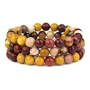 Reiki Crystal Products Natural Mookaite Jasper Bracelet, Mookaite Jasper Stone Bracelet, Semi Precious Combo Crystal Gemstone Layered Bracelets for Men and Women Pack of 3 pc