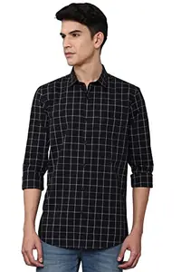 Allen Solly Men's Checkered Slim Fit Shirt (ASSFMMOPI45626_Black 40)