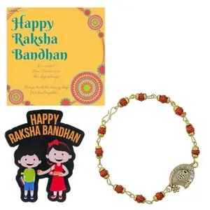 Webelkart Premium Bro Rudraksha Rakhi for Brother With Free Fridge Magnet,Rakhi for Brother Sister,Bracelet For Men With Greeting Card And Roli Chawal