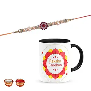 Manonita Rakhi Gift for Brother, bhaiya bhabhi, Gift Set (Rakshabandhan Mug, Roli,Chawal) BLACKMUG-11-BB