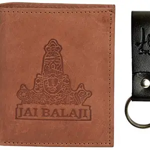 Hawai Jai Balaji Men's Leather Wallet with Keychain (LWFMP300_Tan)