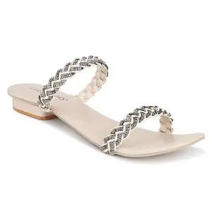 LEGS GO Cream Open Toe Sandals for women and girls| Casual and Ethnic Wear| UK 8