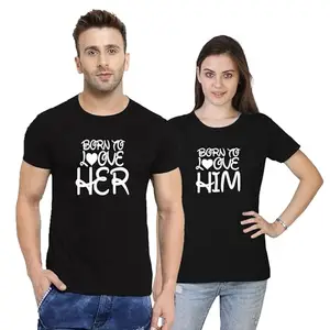 Couple T-Shirts | Matching Printed Tees for Him & Her | Romantic & Stylish Cotton T-Shirts for Couples | Short Sleeve T-Shirts (Black XS)_Vazilifestyle_37 XS_Couple t Shirt.